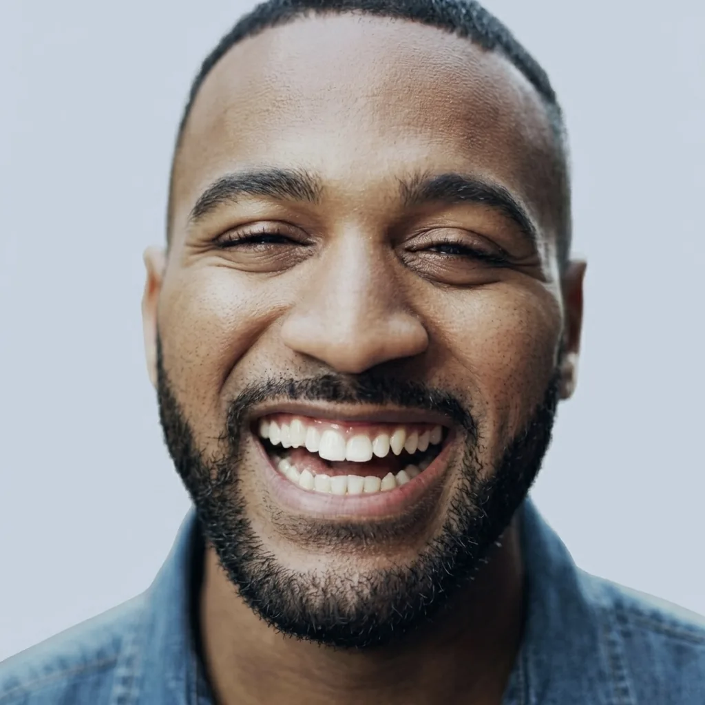 Smiling man with a bright, healthy smile after a recall dental hygiene exam at Bright White Dental Hygiene Clinic in Riverview NB